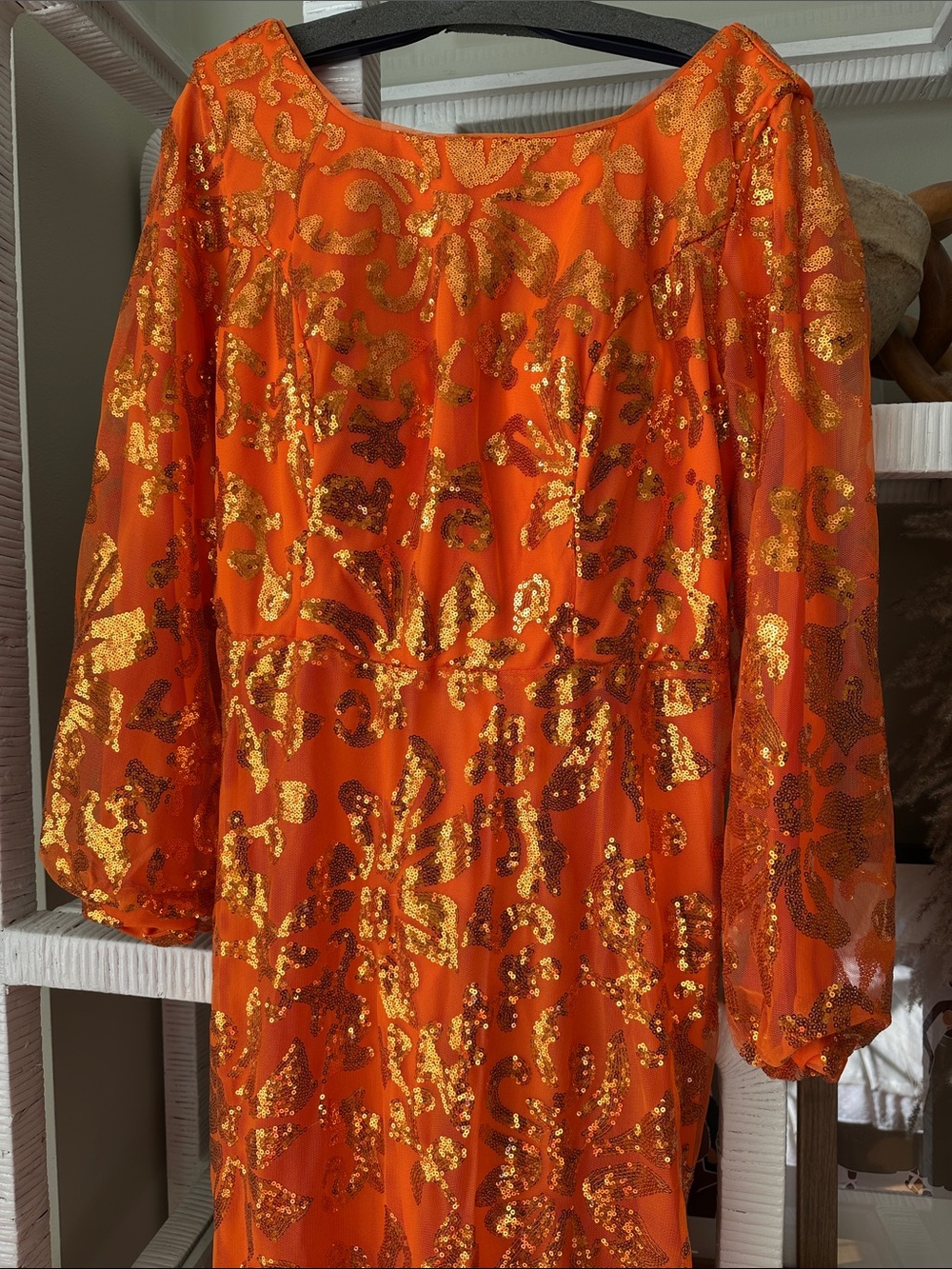 Elegant Orange Sequin Maxi Dress - Picture 3 of 7